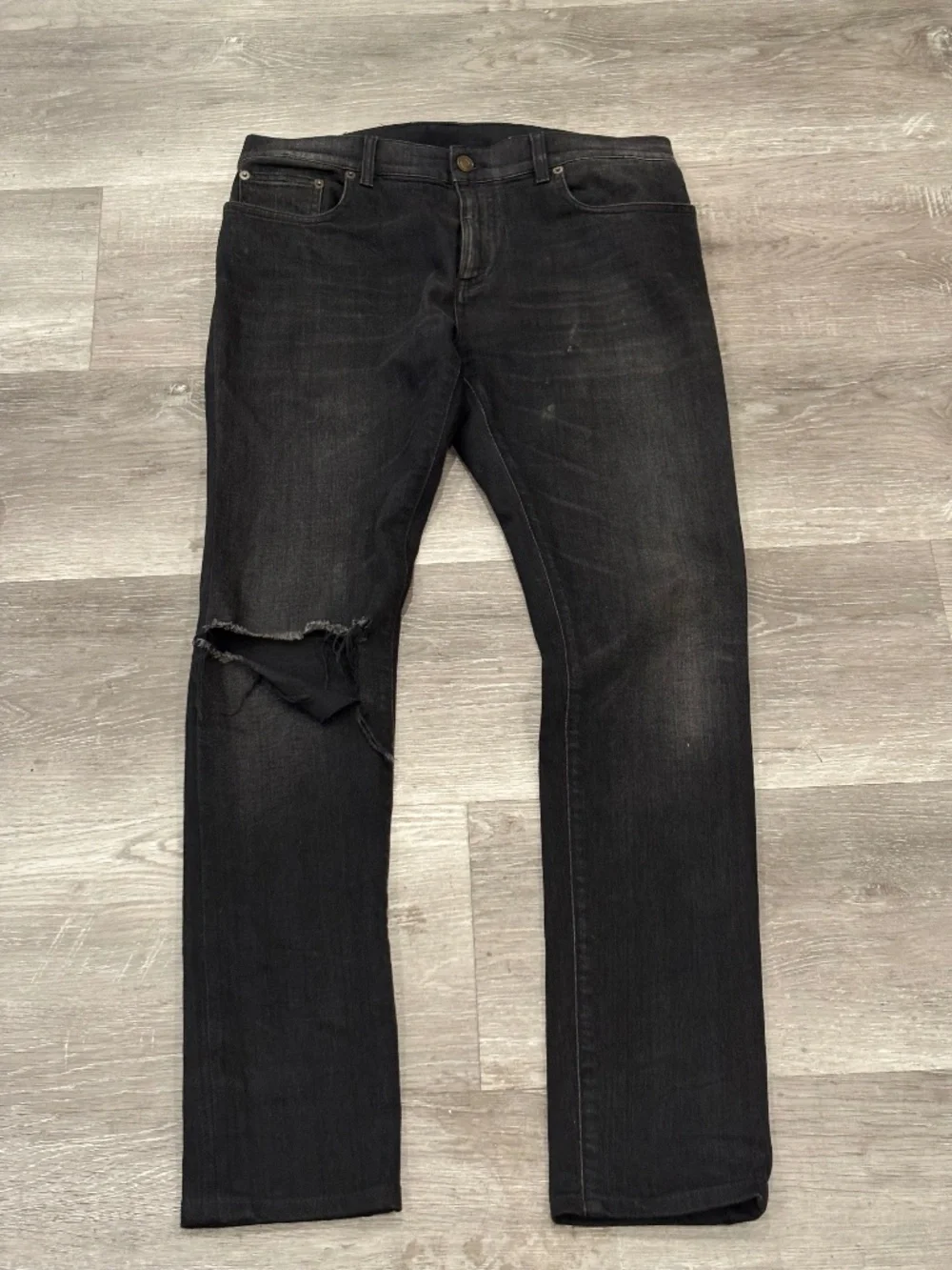 Saint Laurent Paris Jeans Mens 32X32 Slim Black Distressed Denim D02 M/SK-LW